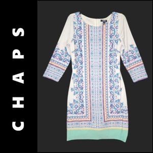 Chaps Dress Size 8 Women Long Sleeve Sheath White blue